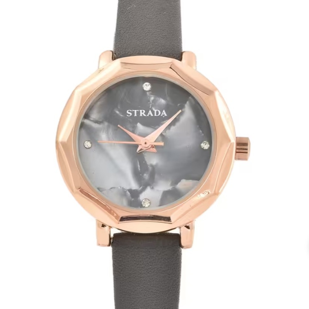 Grey Faux Leather Strap Watch